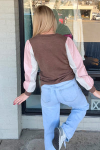 thml  brown sweater with leather sleeves