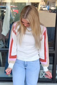 THML Cream Sweater With Striped SLeeves