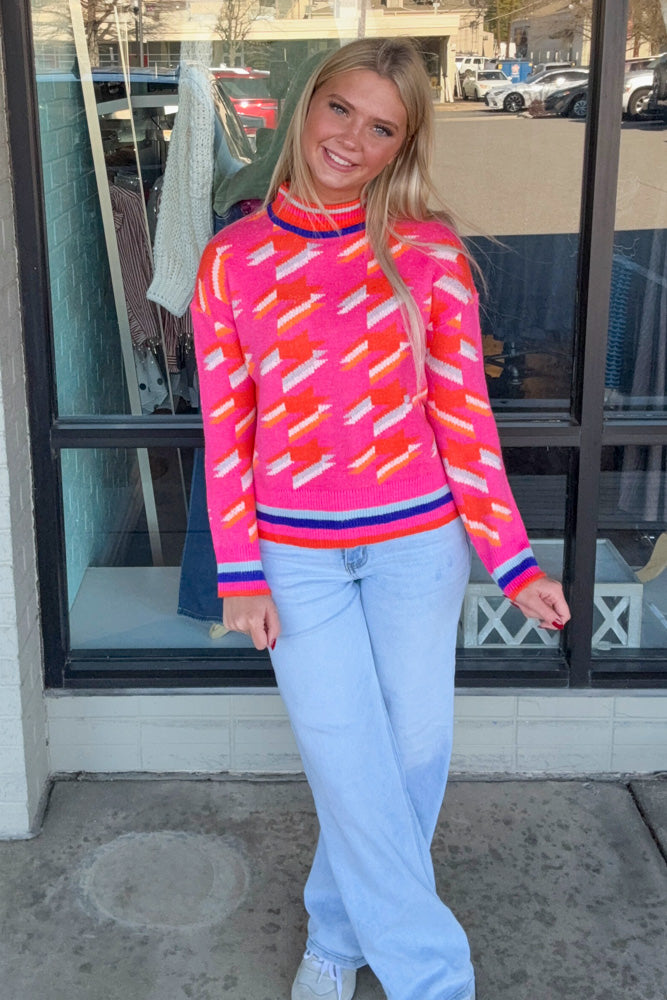 THML Pink Pattern Mock Neck Sweater