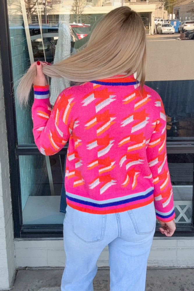 THML Pink Pattern Mock Neck Sweater back