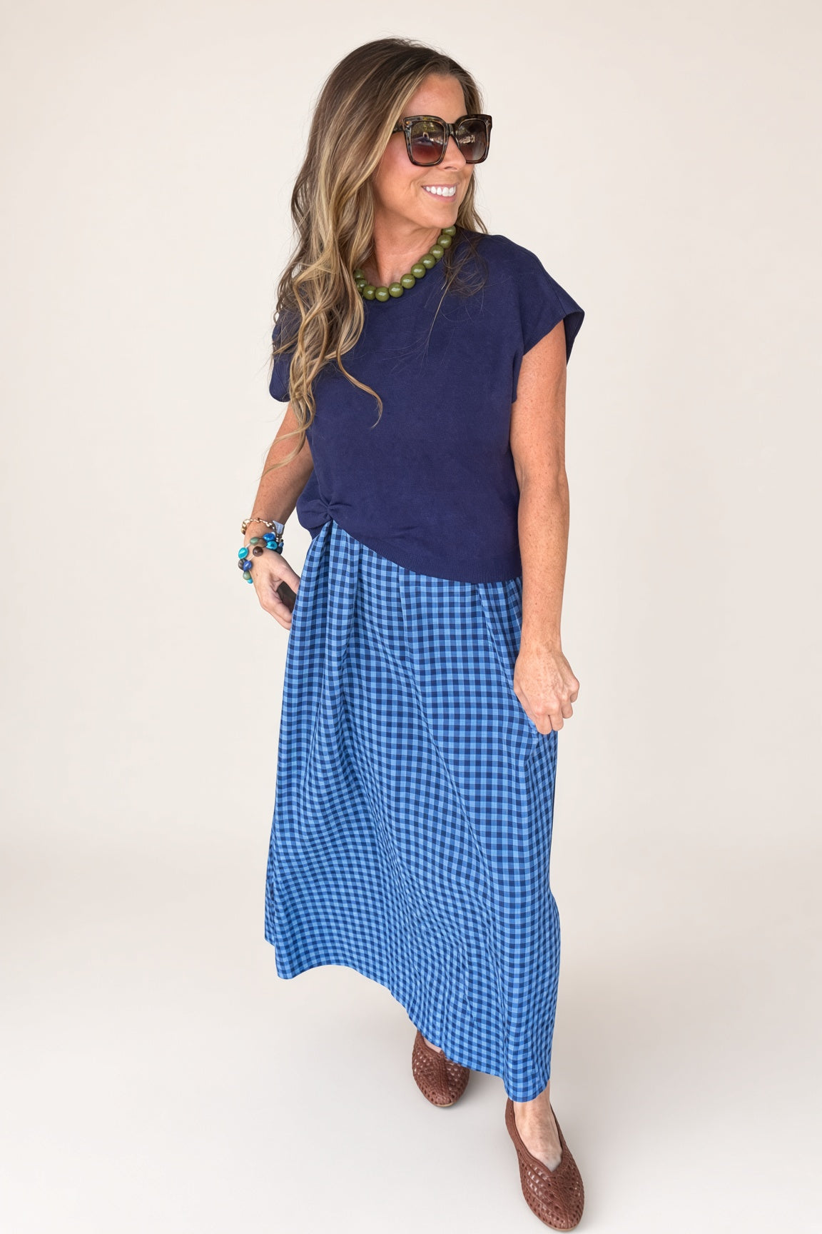 It's Gingham Time Layered Maxi Dress-Navy - Simply Dixie Boutique