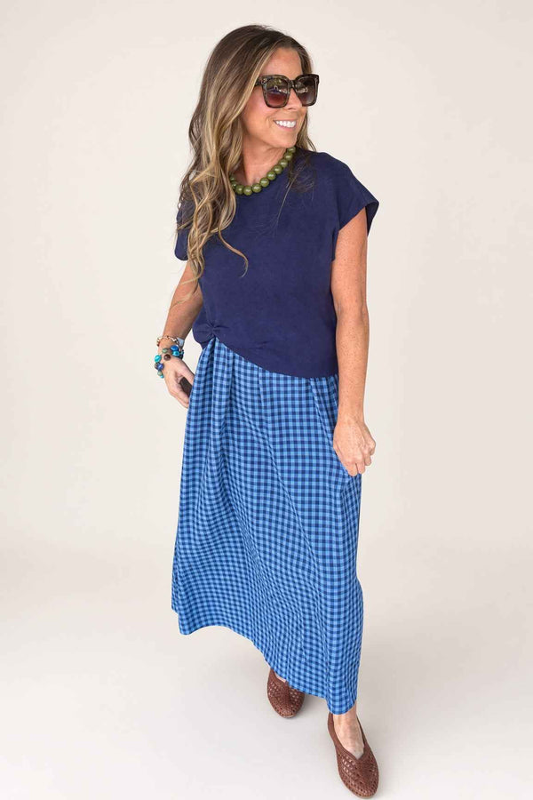It's Gingham Time Layered Maxi Dress-Navy