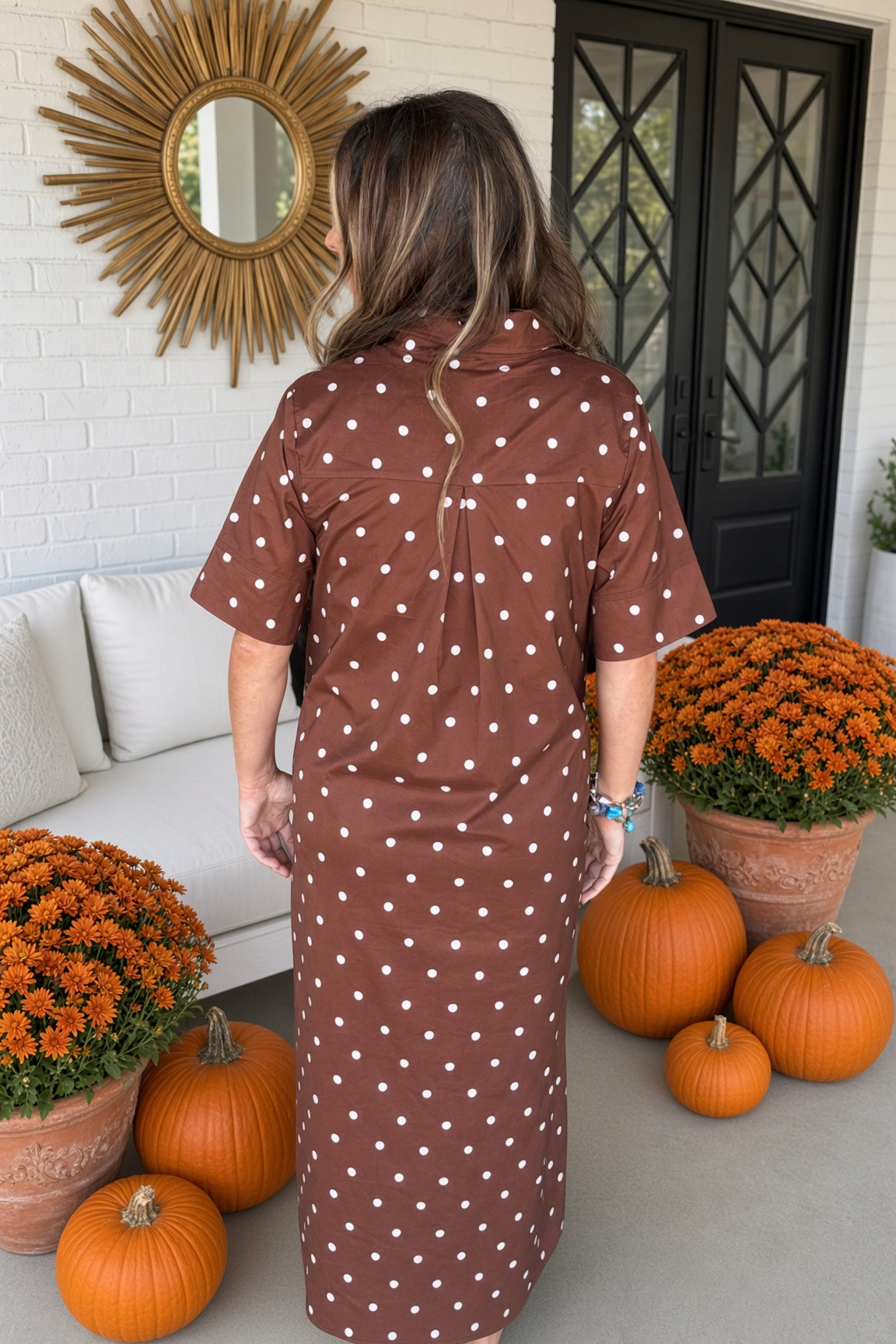 Dots Are Fun Midi Dress-Brown - Simply Dixie Boutique