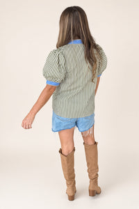 Sweet As Can Be Striped Top-Olive - Simply Dixie Boutique