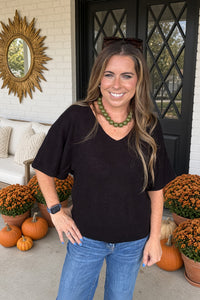 Zenana-V-Neck Dolman Short Sleeve Sweater