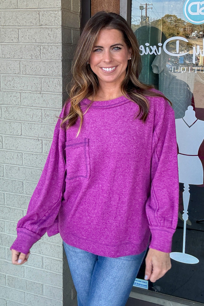 Zenana-Brushed Hacci Round Neck Sweater With Pocket – Simply Zenana-Brushed Hacci Round Neck Sweater With Pocket – Simply