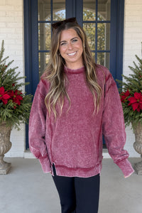 Zenana-Acid Washed Double Ribbed Exposed Seam Pullover