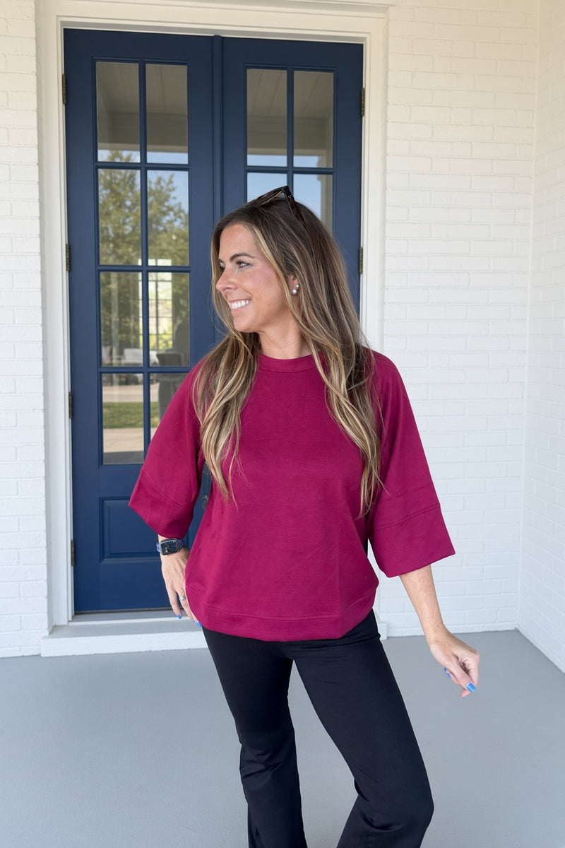 Zenana-Scuba 3/4 Sleeve Pullover