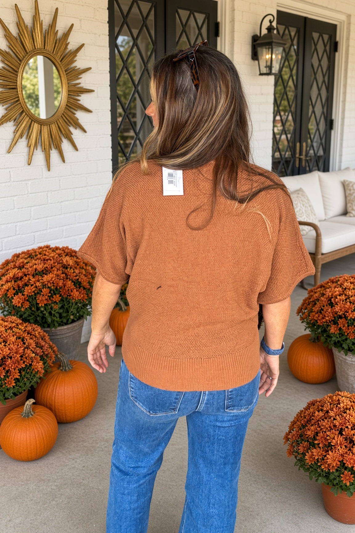 Zenana-V-Neck Dolman Short Sleeve Sweater