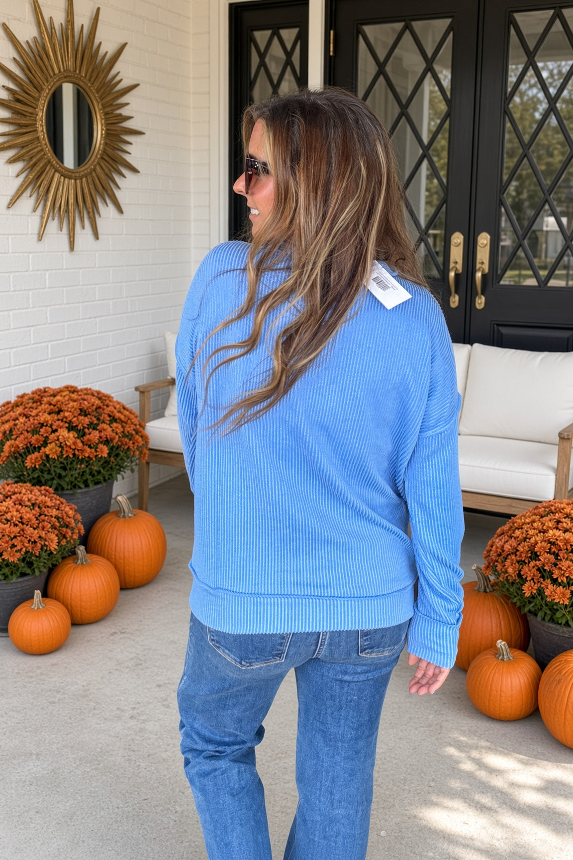 Zenana-Raised Rib Long Sleeve Round Neck Pullover