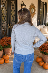 Zenana-Viscose Half Zip High Neck Sweater-Grey