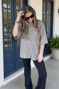 Zenana-Short Sleeve Oversized Sweater-Mocha