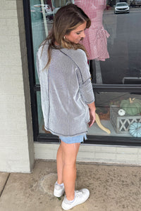 Zenana-Textured Line Raw Edge Boat Neck Top