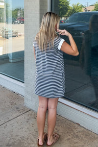 Zenana Contrast Trim Striped T-Shirt Dress