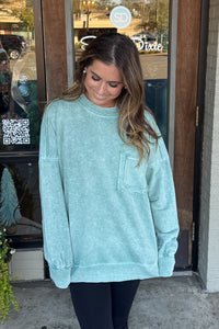 Zenana-French Terry Acid Wash Pocket Pullover