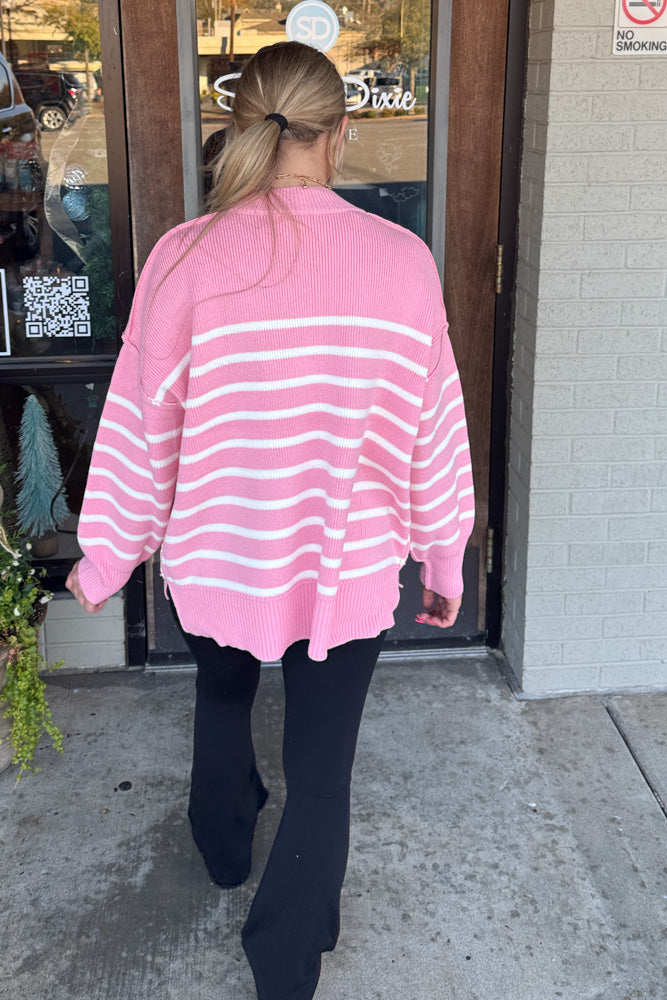 Exposed Seam Striped Oversized Sweater