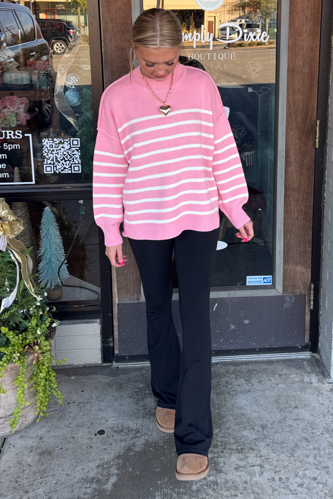 Exposed Seam Striped Oversized Sweater