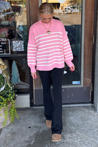 Exposed Seam Striped Oversized Sweater