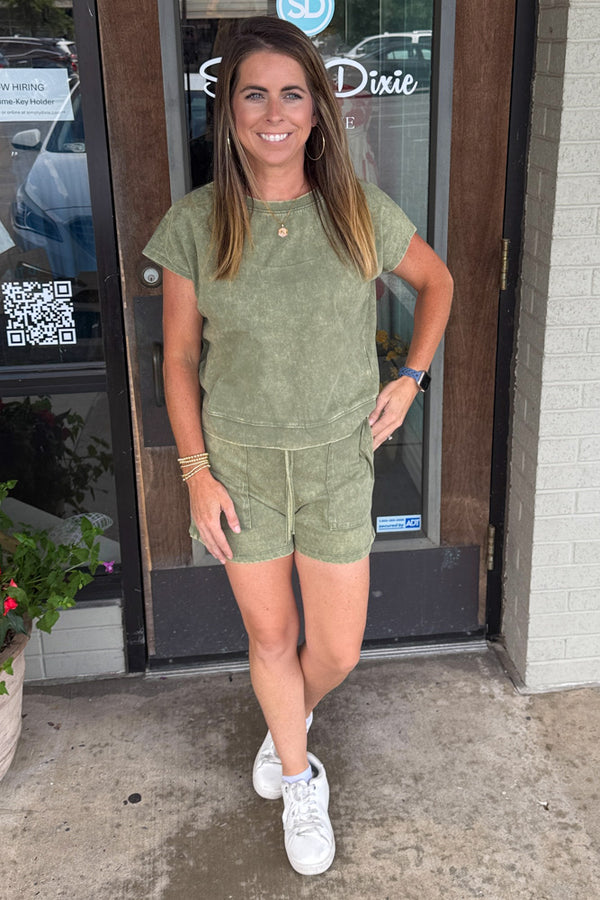 Zenana Cotton Shorts Set Olive