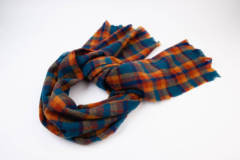 Alta Multi Plaid Edge Fray Scarf-Teal/Rust