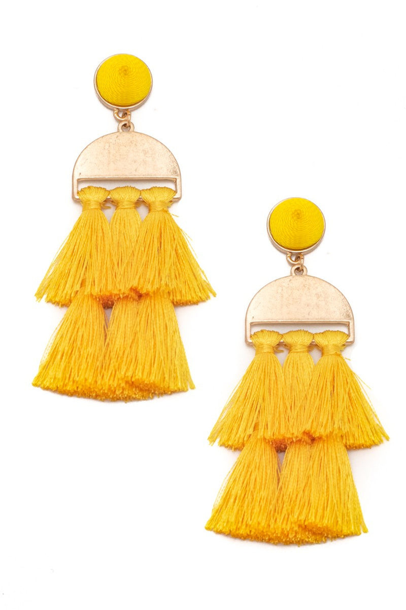 Multi Tassel Dangle Drop Earrings-Yellow