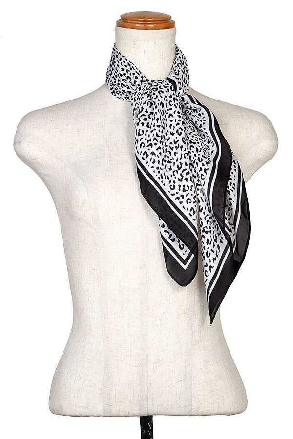 Animal Print Square Scarf-White/Black