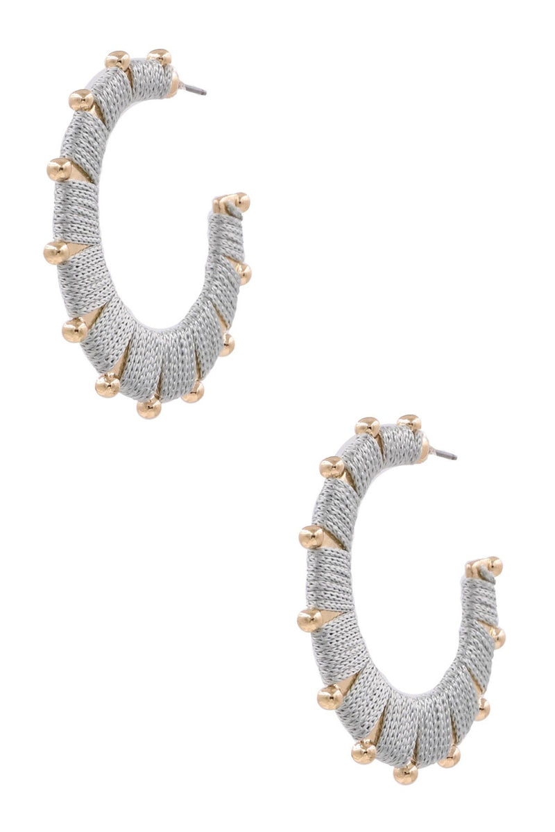 Metal Cotton Open Hoop Earrings_Dark Moss