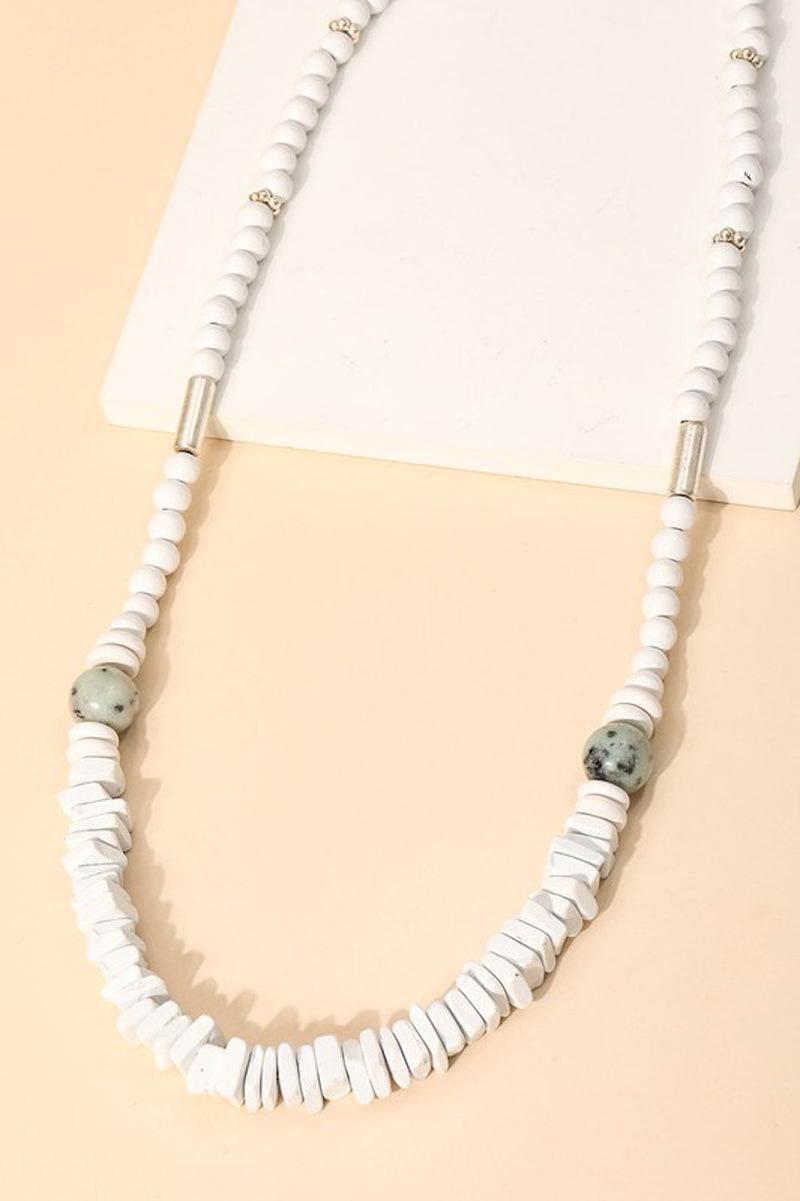 Multi Assorted Bead Long Necklace -White