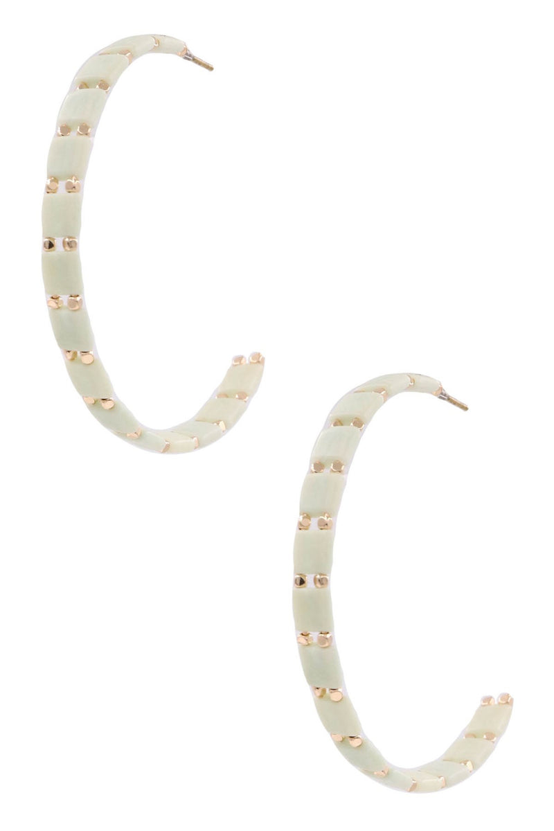 Metal Acrylic Open Hoop Earrings-Mint