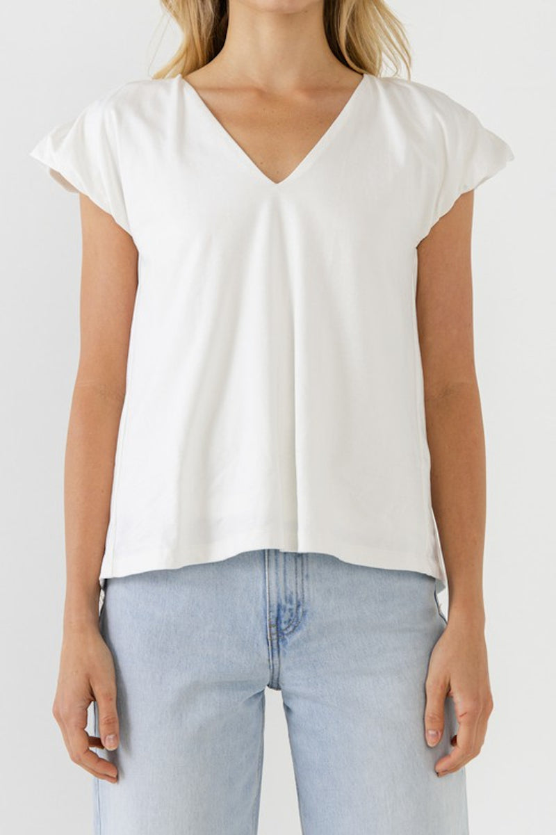 Knit Balloon Sleeve Top-White