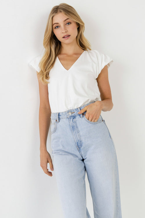 Knit Balloon Sleeve Top-White