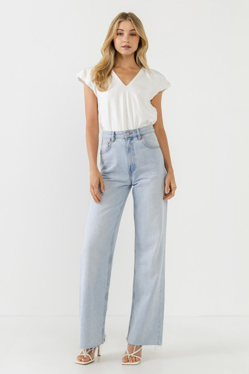 Knit Balloon Sleeve Top-White