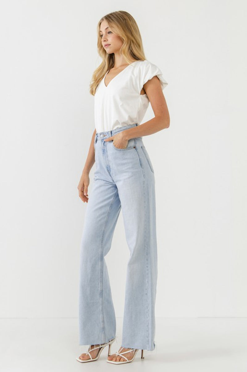 Knit Balloon Sleeve Top-White