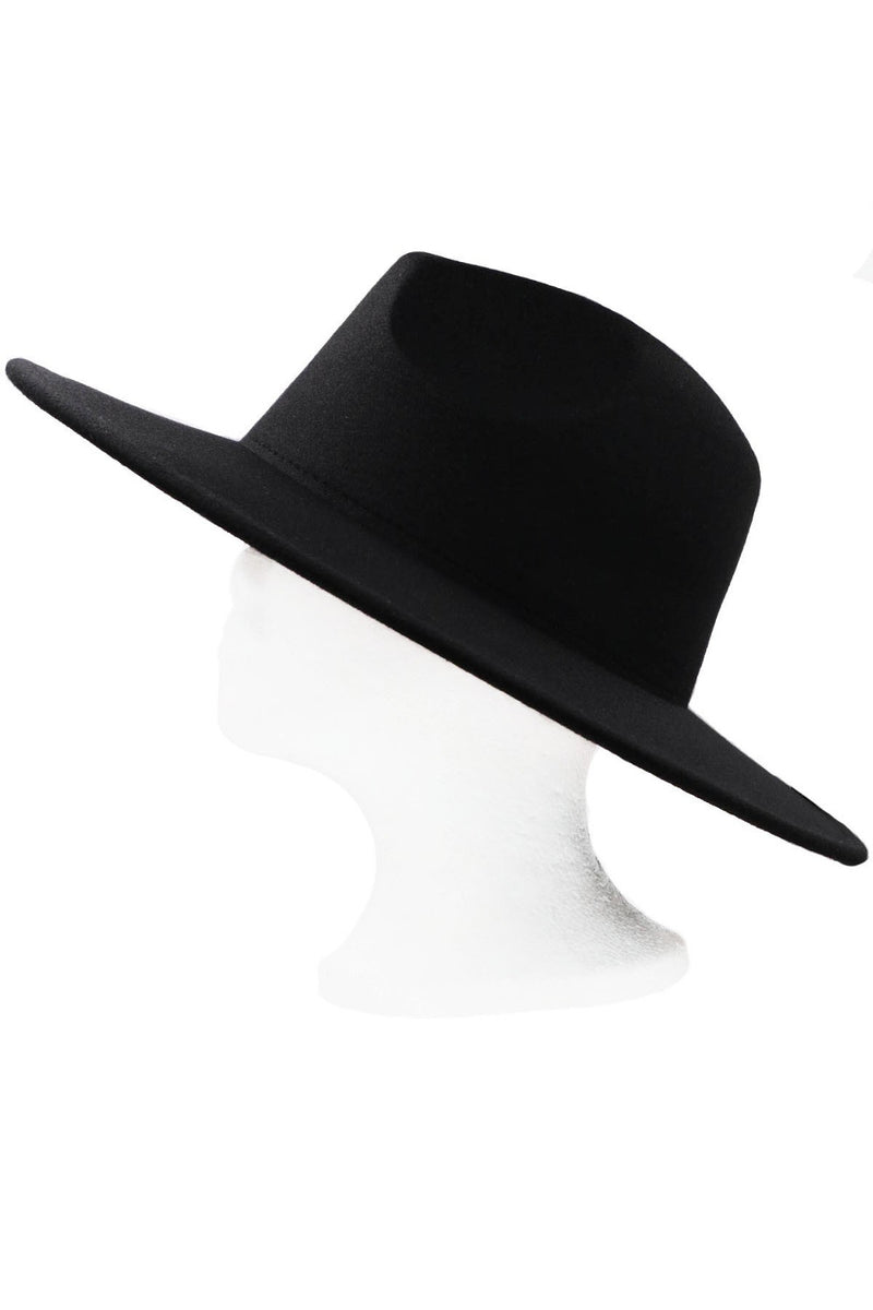 Bandless Wide Brim Fedora-Black