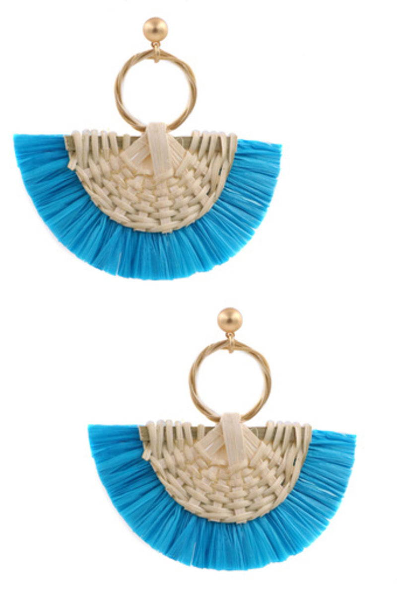 Raffia Straw Drop Earrings-Aqua