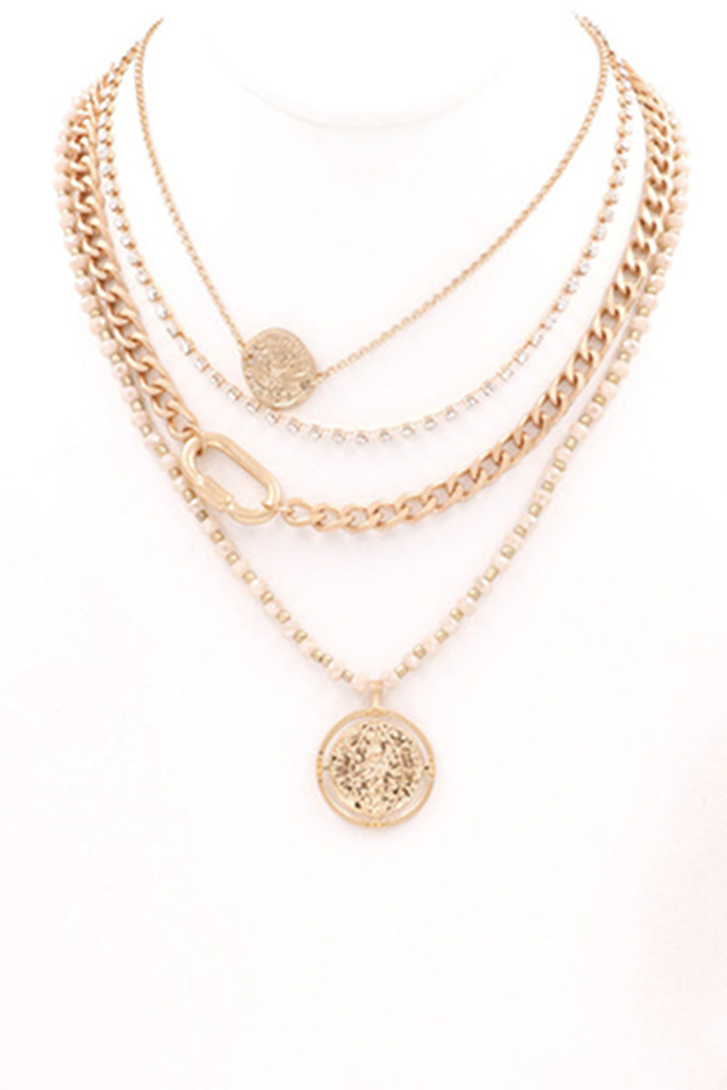 Metal Coin Charm Necklace-Ivory