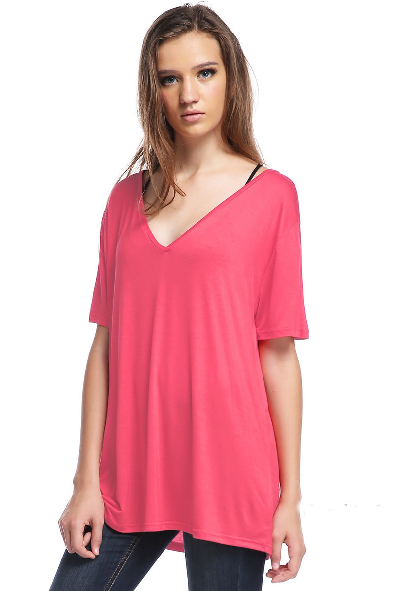 Short Sleeve V-Neck Piko Tee-Coral