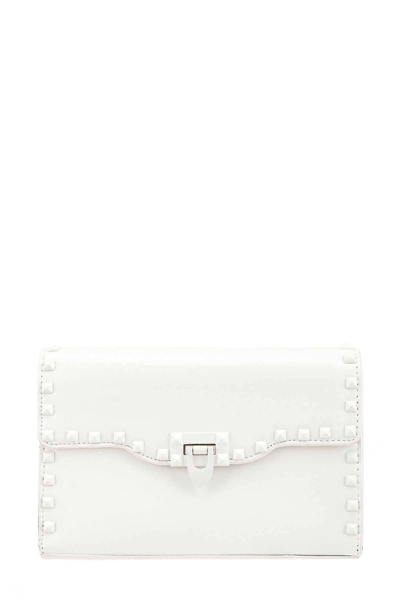 Enamel Stud Accent Crossbody Bag-White