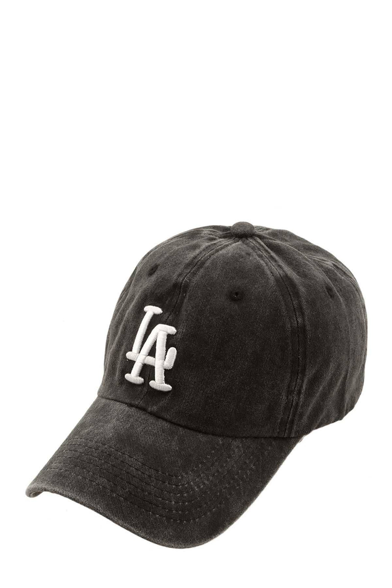 LA Embroidered Baseball Hat-Black