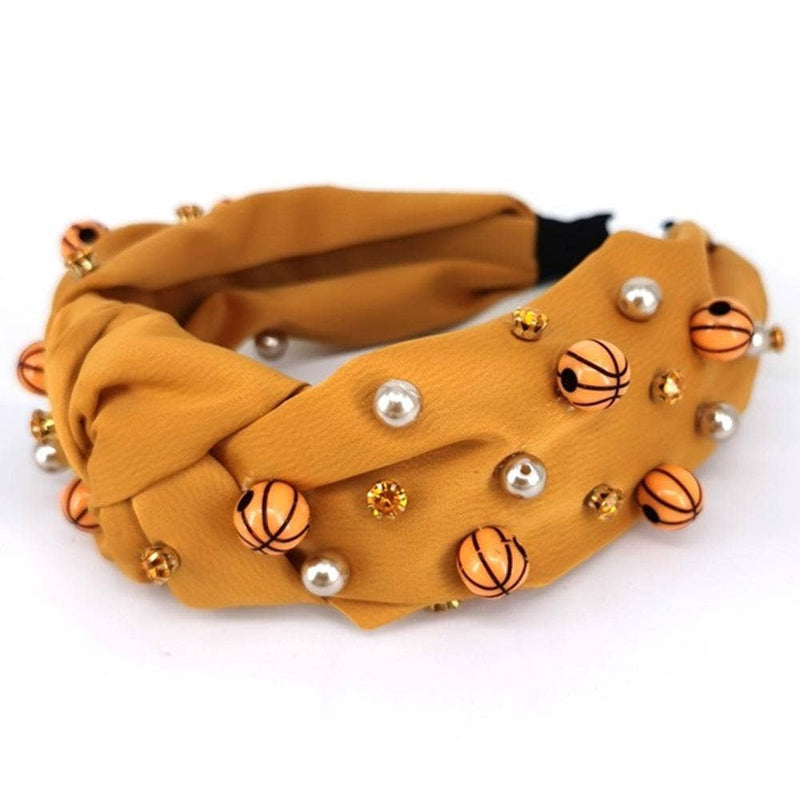 Basketball Bead Studded Knot Headband-Mustard