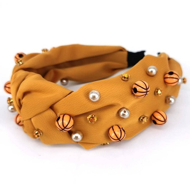 Basketball Bead Studded Knot Headband-Mustard
