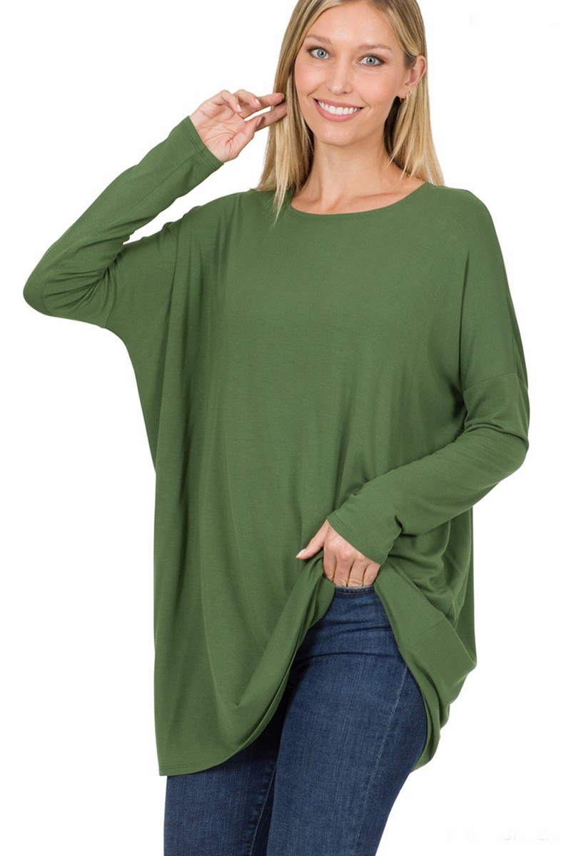 Zenana-Long Sleeve Round Neck Tunic Top