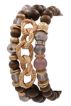 Wood Bead Metal Chain Bracelet Set