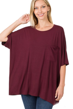 SALE-Zenana-Oversized Round Neck Front Pocket Top