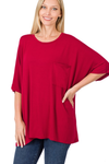 SALE-Zenana-Oversized Round Neck Front Pocket Top