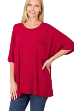SALE-Zenana-Oversized Round Neck Front Pocket Top