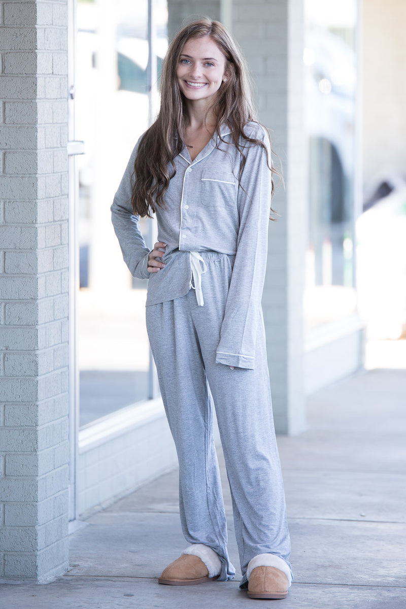 The Perfect Piko Pajama Set- Heather Grey