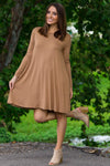 The Perfect Piko Long Sleeve Swing Dress-Mocha