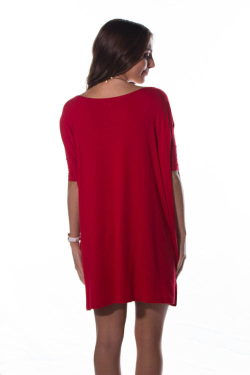 The Perfect Piko Half Sleeve Tunic-Red