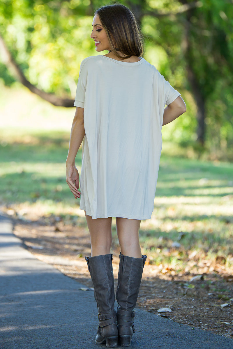 The Perfect Piko Short Sleeve V-Neck Tunic-Sand